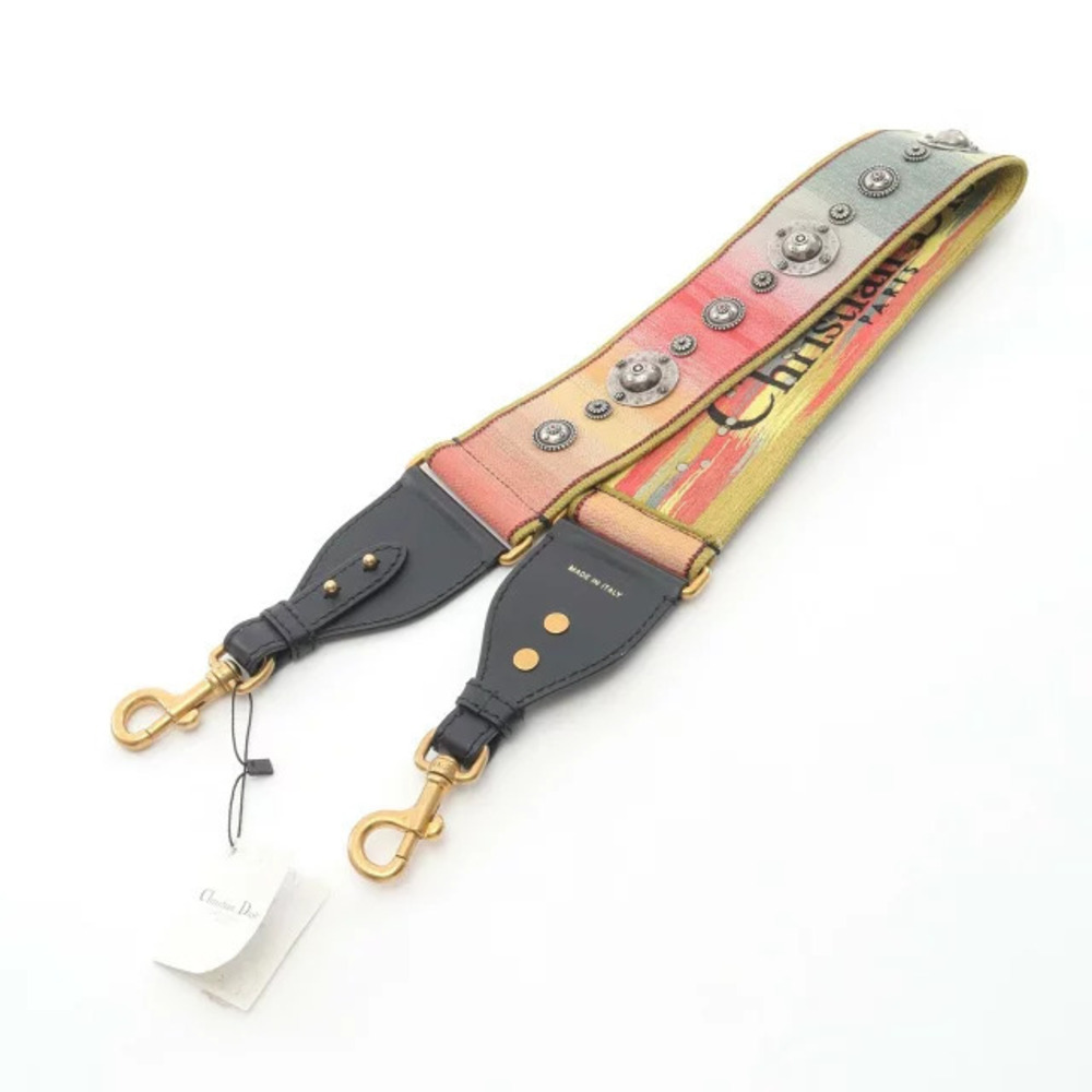 Dior Black Medallion Shoulder Strap Canvas Embroidery Accessory Leather Black